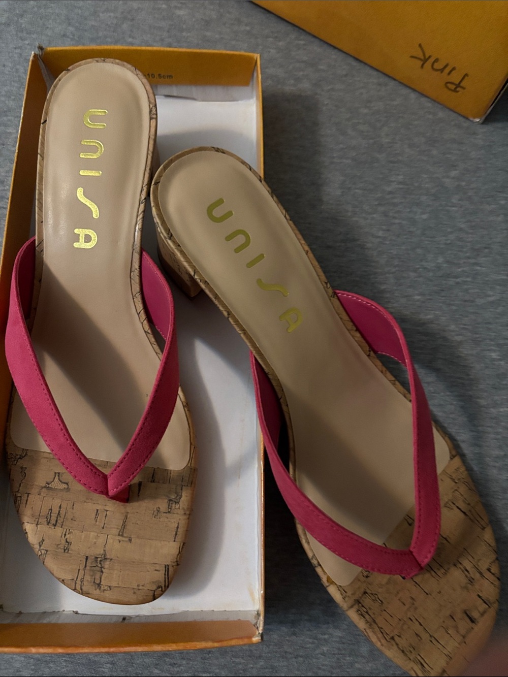 Unisa Fuchsia Cork-Pattern Thong Mules